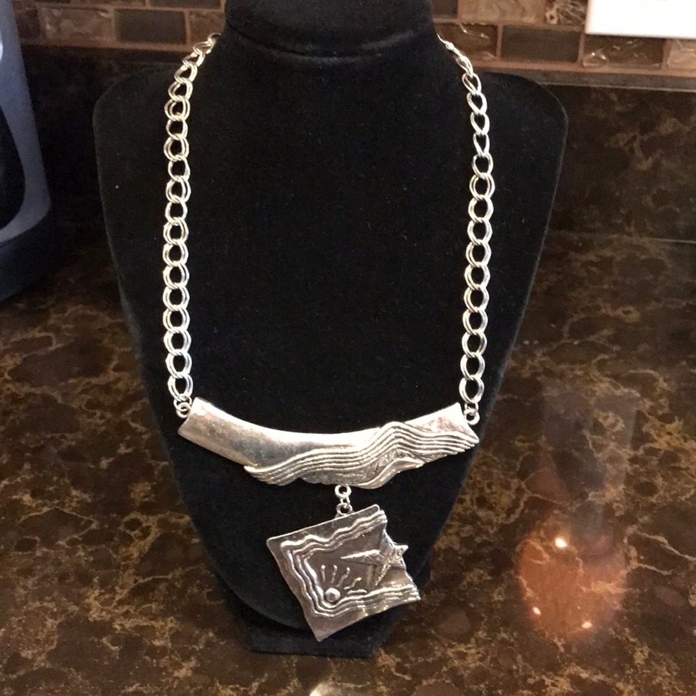 beach Sand, sun & starfish square pendant & silver necklace!